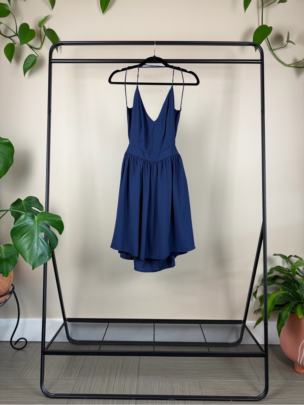 Mystic Navy Blue Backless Spaghetti Strap Dress